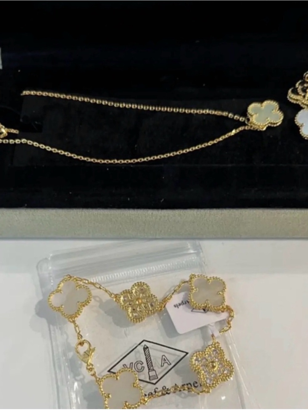 Gold and White Clover Necklace set by Van Cleef & Arpels